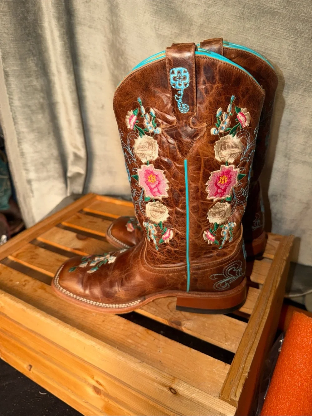Macie Bean Kid's Honey Bunch Brown/Floral Square Toe Western Boot MK9012 Size 5